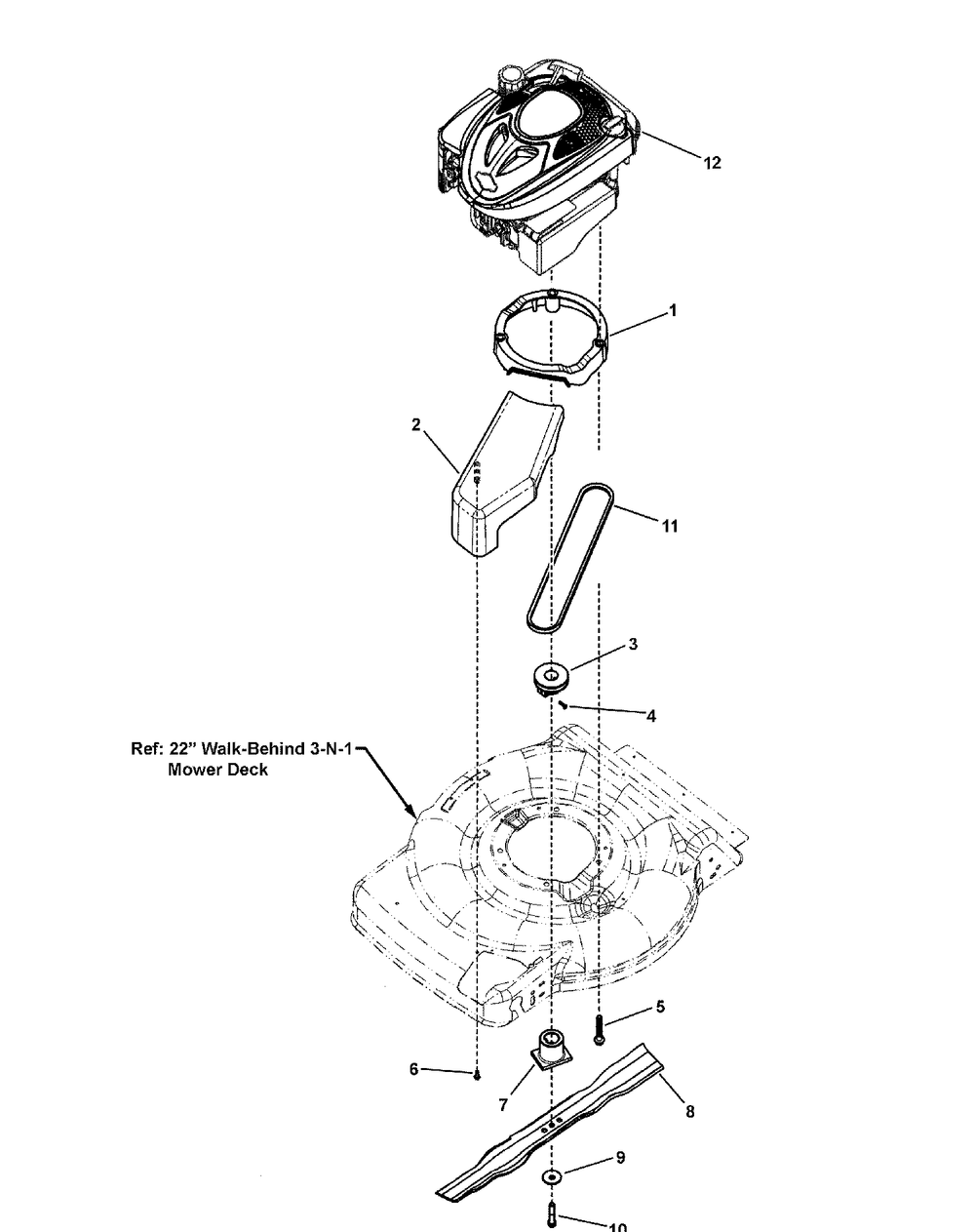Engine And Blade Group Diagram and Parts List for 7800693-EBTP2265 2010 Briggs and Stratton Lawn Mower